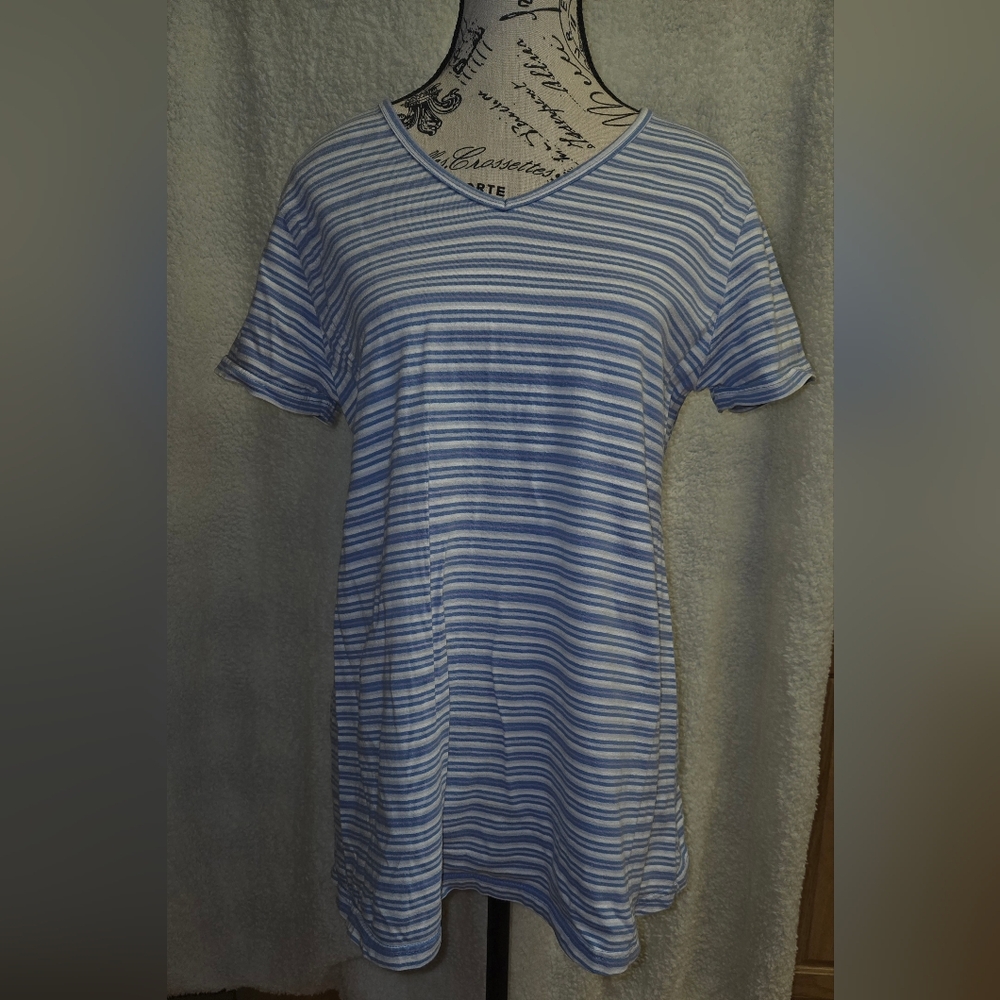 Vintage duo MATERNITY T-Shirt Top 100% Cotton Stretch Blue/White Striped Sz S